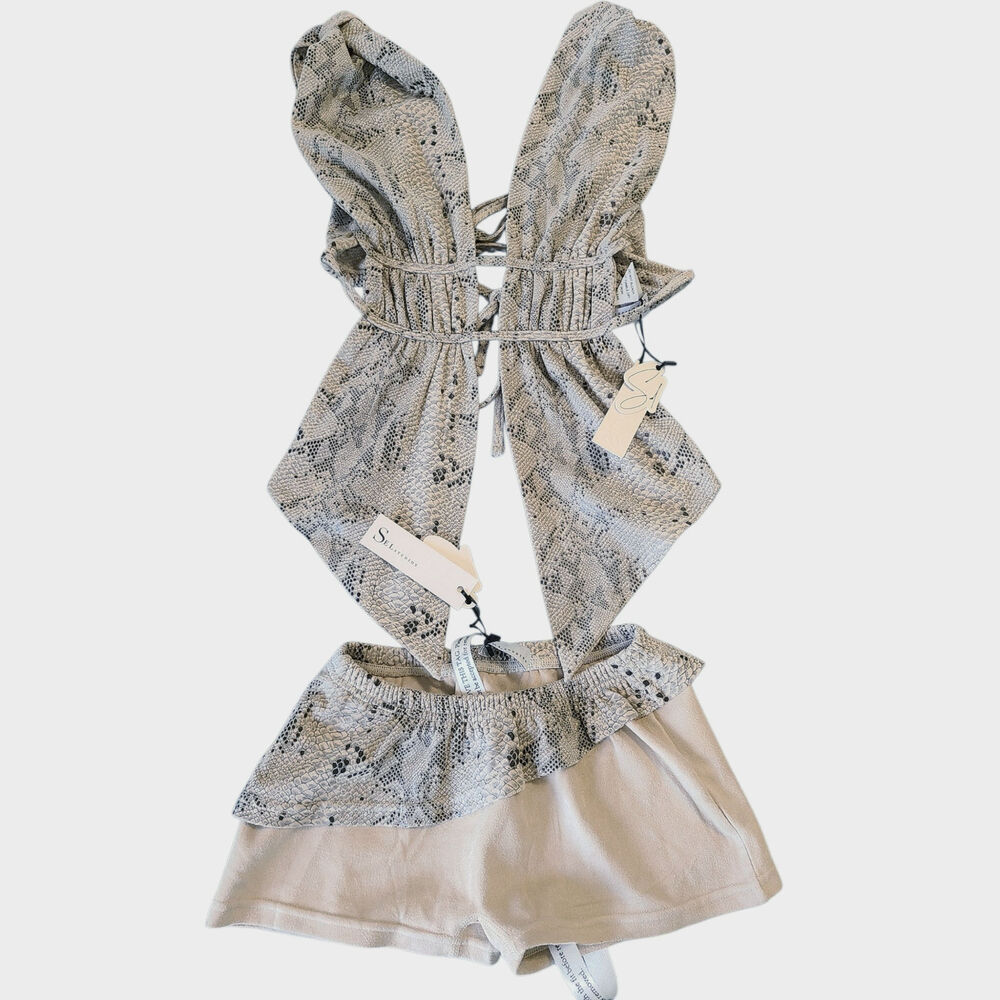 SEL STUDIOS Rebecca Snake Print Halter Top & Shorts Matching Set S XS NWT